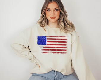 Pickleball Sweatshirt, Pickleball Gifts, American Flag Sweatshirt, Patriotic Pickleball Sweatshirt, Pickleball Clothing, Game Day Shirt