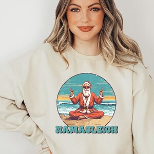 Namasleigh Yoga Sweatshirt Yoga Santa Sweatshirt Yoga Teahcer Gift Zen Shirt Yoga Sweatshirt Vintage Santa Shirt Namaste Shirt