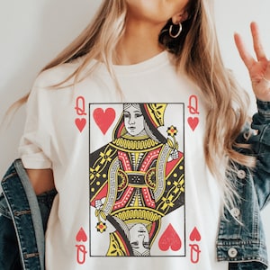 Reina de Corazones Camisa Confort Colores Reina de Corazones Jugando Camisa Camisa San Valentín Ropa Retro San Valentín Camisa Vintage San Valentín Ropa
