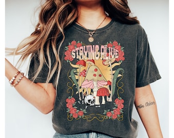 Stayin Alive Halloween Shirt, Mushroom Tshirts, Retro Hippie Hoodie, Nature Lover, Boho Hippie Sweatshirt, Groovy Mushroom Nature Tshirt