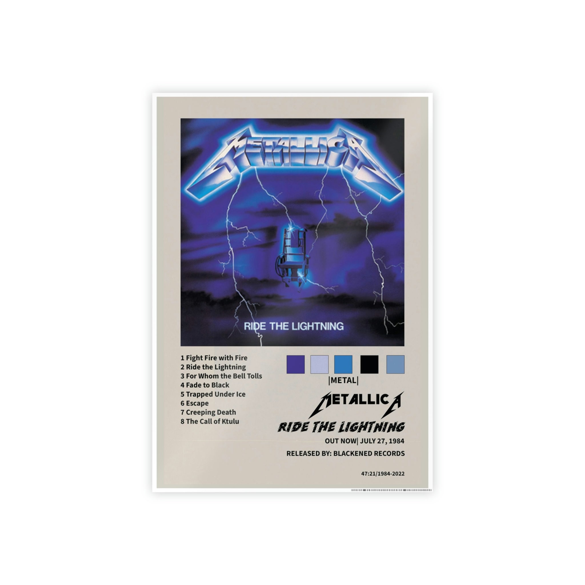 Metallica Ride the Lightning Album Poster 16x23in Etsy