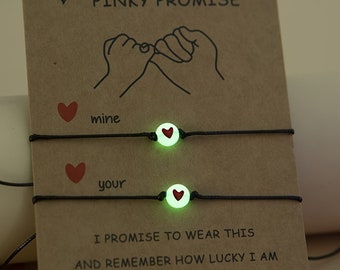 Pinky Promise Pulseras Amistad Pareja Pulsera a juego Corazón luminoso Cuenta Cuerda elástica Regalo del día de San Valentín, Regalo de Navidad, Regalo de amor