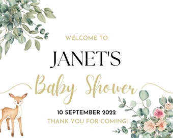 Elegante cartel de bienvenida para baby shower de Flora y Fauna de 36" x 24"