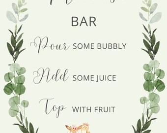 Elegante Woodland Creatures Mom-osa (Mimosa) Bar Sign