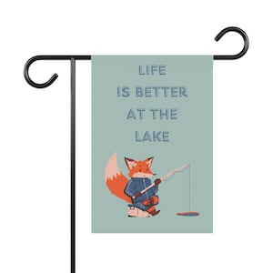 Life is better at the lake, fox flag, unique flag, fishing flag, fish lover flag, outdoor decor, housewarming gift, camper flag