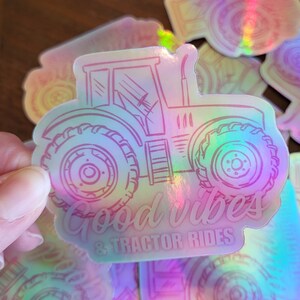 Tractor sticker, holographic farm sticker, pink tractor, agriculture, farm girl, farmer's wife, farming sticker