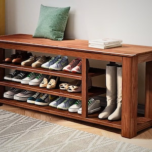 Small Bamboo Shoe Rack Bench Cushion Seat 2Tier Entryway Storage Shelf  Organizer