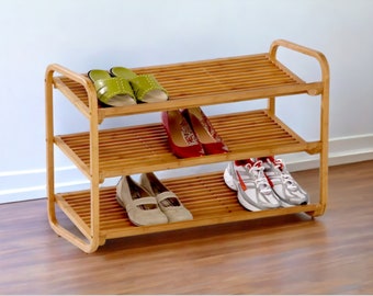 Shoe Rack Storage, Wood Shoe Rack, Entryway Shoe Organization, Hallway Furniture, 3 Shoe Shelves | 12 Pair