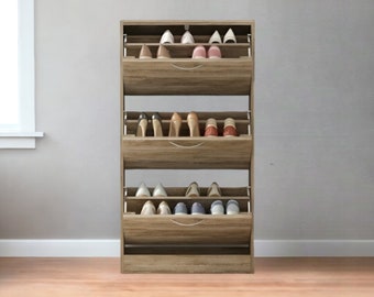 Shoe Storage Cabinet, Wood Shoe Cabinet Entryway, Modern Shoe Rack, 6 Shoe Shelves | 10-12 Pair