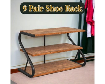 Wooden Shoe Rack, 3 Tier Shoe Storage Entryway Organizer | Living Room shoe Rack - 9 Pairs