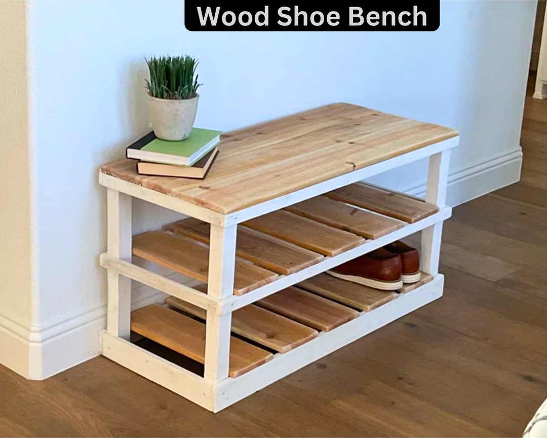 Shoe Storage Bench Entryway Shoe Organizer Rack Wood Shoe Etsy