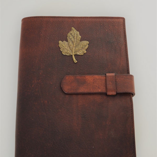 Handmade Italian Leather Journal, Maple Leaf Ornament, Diary, Sketchbook, Notebook, Book