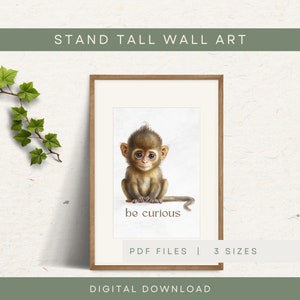 Affe, Mindful Art, INSTANT DOWNLOAD, Positive Affirmation Wandkunst, Dschungel Poster für Kinder, ruhige Ecke, druckbares Kinderzimmer PDF