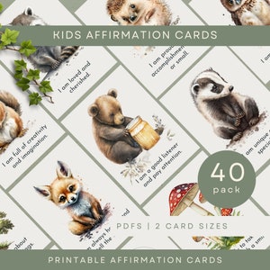 Cartões de afirmação para crianças da Woodland, mensagens de positividade mais gentis, DOWNLOAD INSTANTÂNEO, volta às aulas, escola em casa. Autocuidado em sala de aula