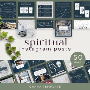 Navy Spiritual Instagram Posts, Spiritual Template, Energy Healing, Mystical Canva Social Media, Wellness Coach, Selfcare Healing Template