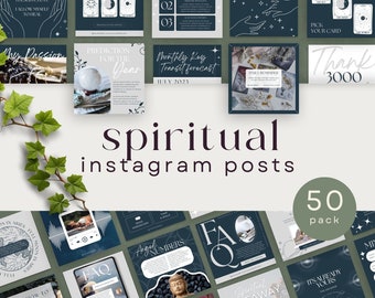 Navy Spiritual Instagram Posts, Spiritual Template, Energy Healing, Mystical Canva Social Media, Wellness Coach, Selfcare Healing Template