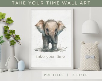 Elephant Mindful Art Kids, INSTANT DOWNLOAD, Positive Affirmation Wall Art, Childs Jungle Poster, Calm Corner, Printable Childrens Room PDF