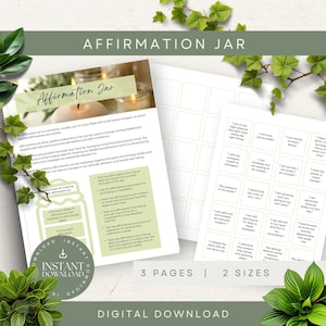 Tarro de afirmaciones, DESCARGAR, Palabras de tarro de afirmaciones, Tarro de afirmaciones imprimible, Afirmaciones diarias, Atención plena positiva, Bienestar imprimible