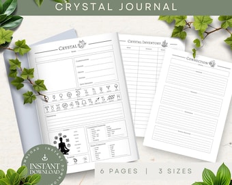 Journal de cristal imprimable, TÉLÉCHARGEMENT IMMÉDIAT, feuille de calcul de cristal, journal de cristal, livre des ombres, cristaux imprimables, grimoire de cristal PDF