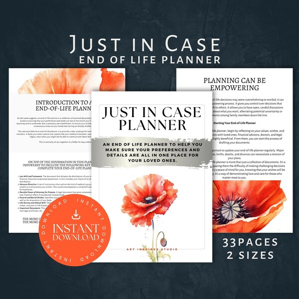 End of Life Planner, INSTANT DOWNLOAD, Important Documents Organizer, What If Binder, Funeral Plan, Death Organisation, Emergency PDF Docs