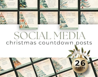 Social Media Templates Christmas, Holiday Instagram Post, Advent Calendar, Xmas Countdown, Seasonal Family Activities, Canva Media Marketing