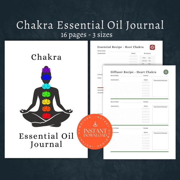 Chakra Essential Oil Journal Printable, PDF DOWNLOAD, Chakras Essential Oils, Chakra Aromatherapy Journal, Essential Oil Printable Chakra