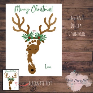 Arte de pegadas de Natal ou feriados, artesanato fácil de renas para crianças, arte de lembrança, perfeito para creches/educadores!