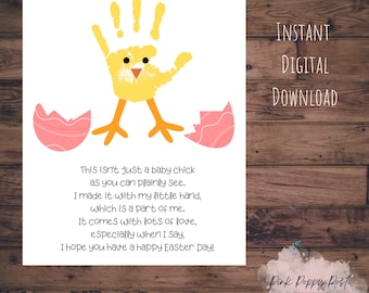 Baby Chick Easter Handprint Art, Spring Art, Happy Easter Craft for Kids, DIY Printable Artwork for parents, grandparents, teachers, friend!