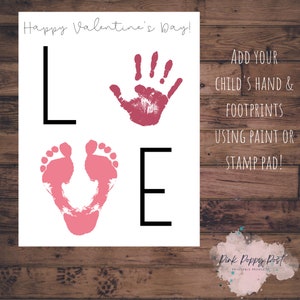 Arte de recuerdo del día de San Valentín, manualidad imprimible del día de San Valentín, manualidad fácil con huellas de manos para niños, recuerdo de San Valentín - Producto imprimible