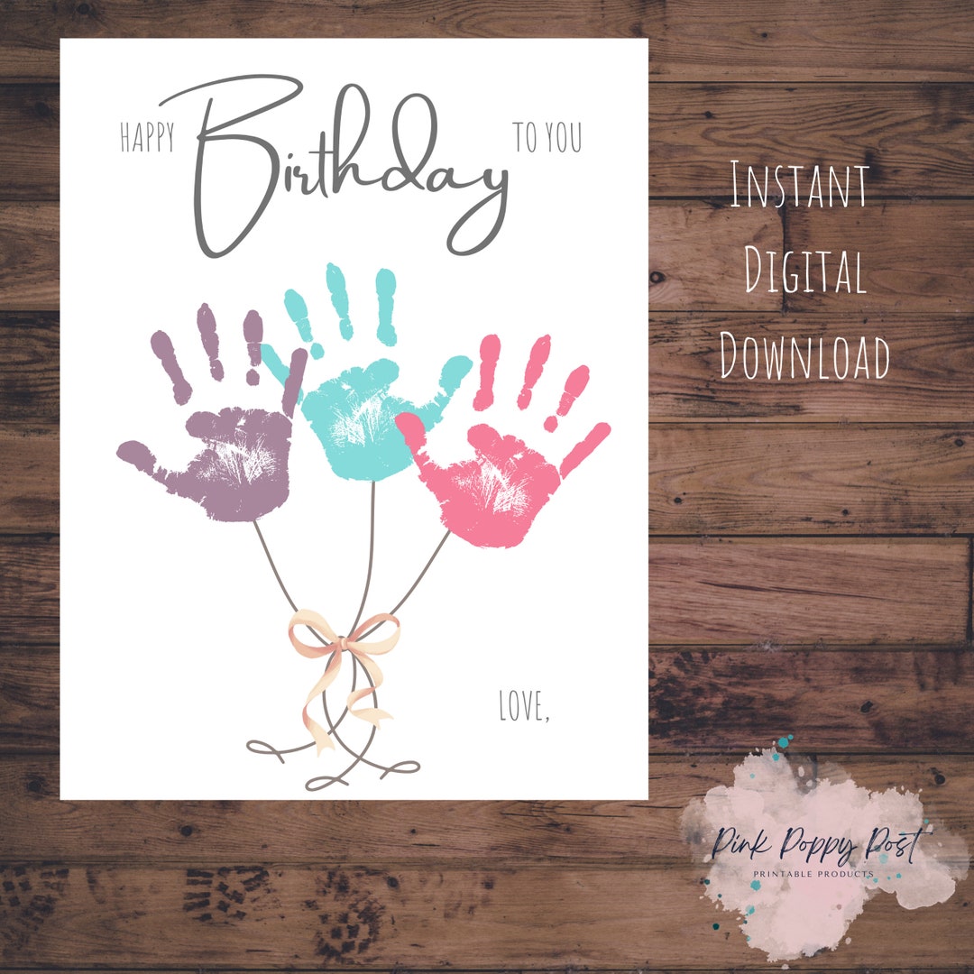 Happy Birthday Handprint Art, Custom Birthday Gift, Handprint Keepsake