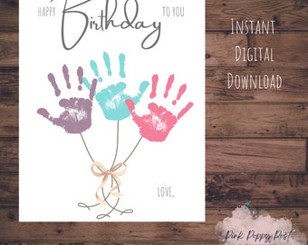 Happy Birthday Handprint Art, Custom Birthday Gift, Handprint Keepsake from Child to Parent/Grandparent/Loved One/Teacher/Educator/Friend