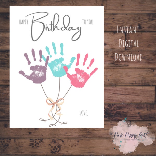 Happy Birthday Handprint Art, Custom Birthday Gift, Handprint Keepsake from Child to Parent/Grandparent/Loved One/Teacher/Educator/Friend