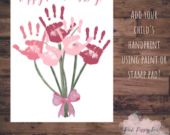 Valentines Day Keepsake Art, Valentines Day Printable Bouquet, Easy Handprint Craft for Kids, Valentines Keepsake - Printable Product