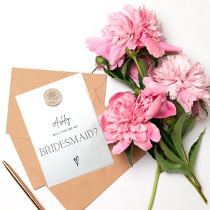 Bridesmaid Proposal Card With Blush Wax Seal - Will You Be My Bridesmaid - Will You Be My Maid of Honor - Bridesmaid Gift Tag - Wax Seal Tag