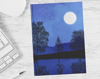 Full Moon River Night Sky Trees Writing Journal | Notebook | Lined Paper | Journaling | Note Taking | Hard Cover