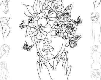 Adult Coloring Book, Adult Coloring Pages, Digital Coloring, 180 printable coloring sheets, Female, Instant Download