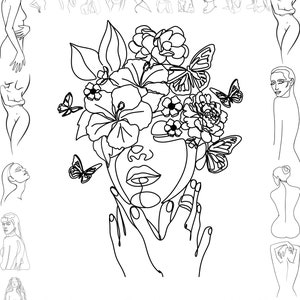 Adult Coloring Book, Adult Coloring Pages, Digital Coloring, 180 printable coloring sheets, Female, Instant Download