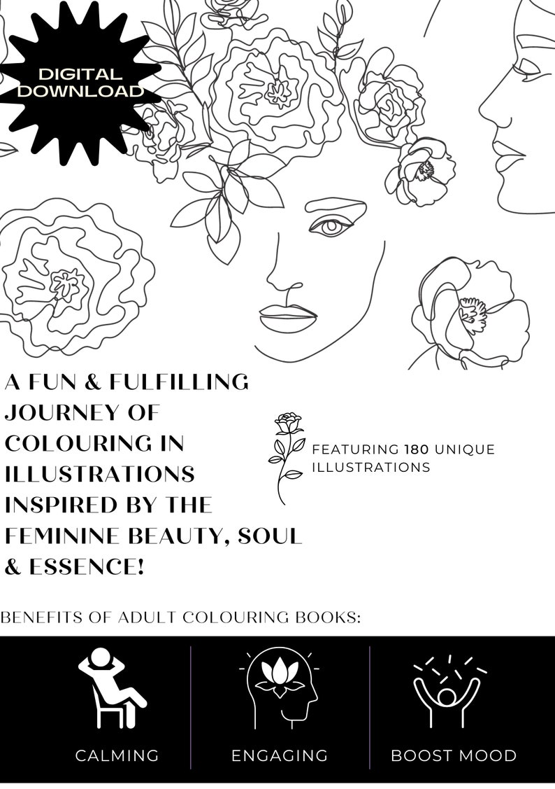 Adult Coloring Book, Adult Coloring Pages, Digital Coloring, 180 ...