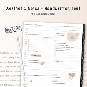 Notes esthétiques Police manuscrite, Police de planificateur numérique, Police manuscrite pour la prise de notes numériques et la planification numérique, Goodnotes, Police iPad