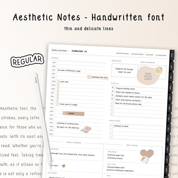 Aesthetic Notes Handwritten Font, Digital Planner Font, Handwrriten font for digital notetaking and digital planning, Goodnotes, iPad Font