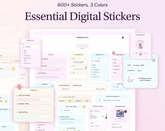 Essential Cute Digital Stickers for planner Goodnotes Widget Sticker Book ipad Digital Widgets and memo notes daily essential pastel labels