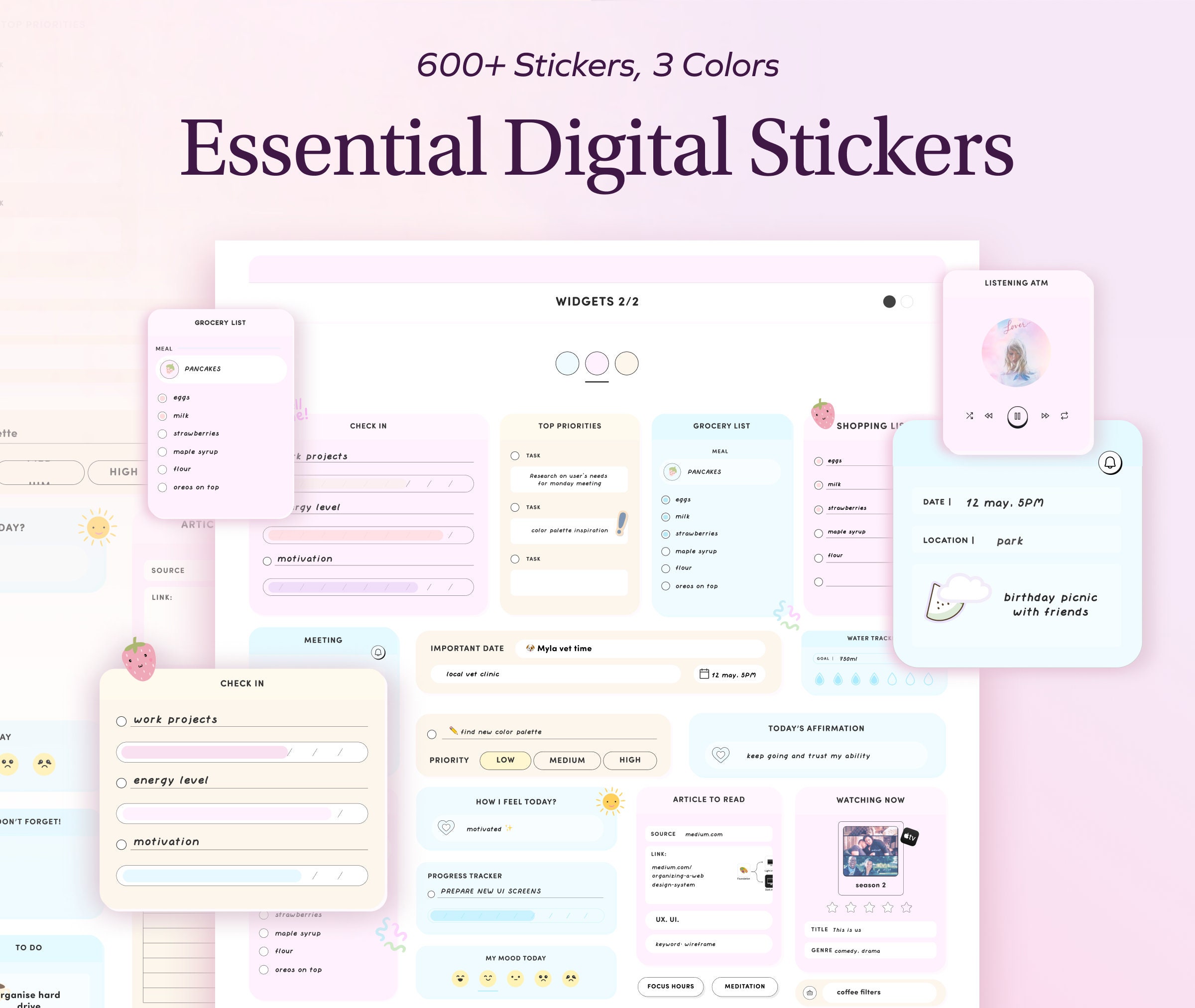Essential Cute Digital Stickers for Planner Goodnotes Widget Sticker ...