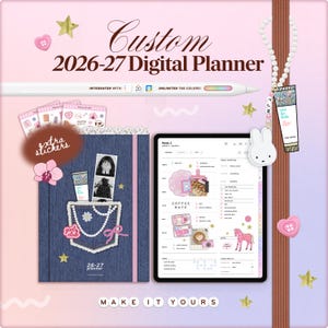 2026-27 Custom Digital Life Work iPad Planner for Goodnotes, Notability, Portrait Hyperlinked Minimalist Weekly Planning Templates