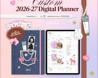 2026-27 Custom Digital Life Work iPad Planner for Goodnotes, Notability, Portrait Hyperlinked Minimalist Weekly Planning Templates