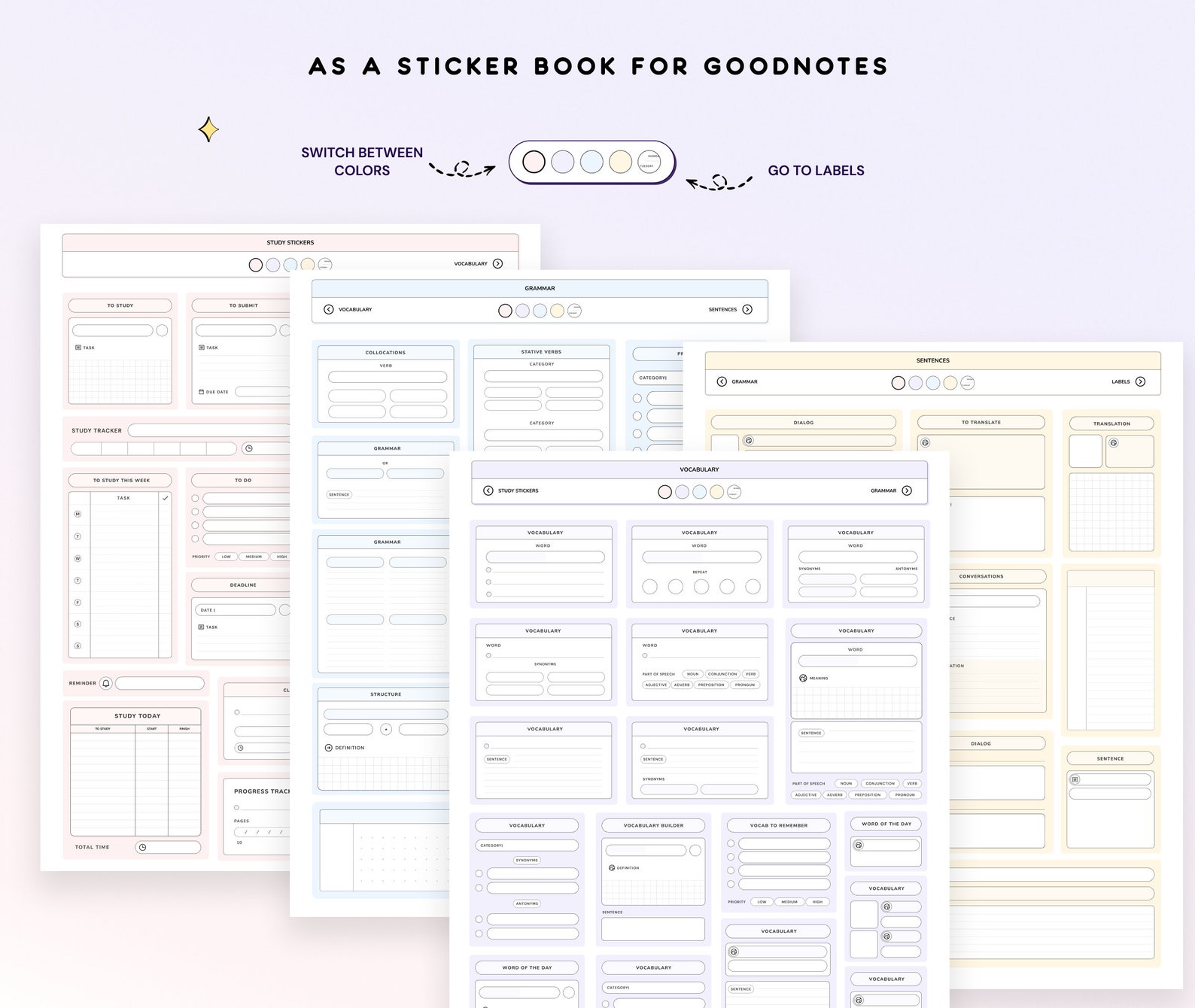 Study Digital Stickers for Goodnotes Language Learning Sticker Book ...
