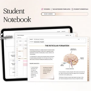 Student Digital Notebook, Minimalist Note Paper Hyperlinked Notetaking Study Templates Notepad Goodnotes Notability iPad College Academic