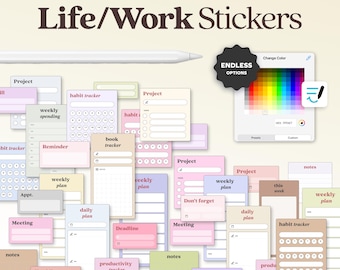 Everyday Life Work Digital Stickers for Planner, Goodnotes, iPad Journal Minimalist Widgets, Reading Tracker, Daily Essential Color-changing