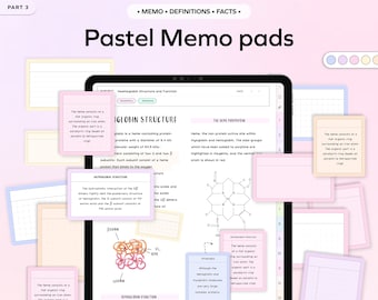 May include: A digital illustration of pastel pink memo pads with a grid pattern. The memo pads are layered on top of each other. The top memo pad has a digital screen with a diagram of a hemoglobin structure and function. The text on the screen reads "Hemoglobin Structure and Function", "Globin Structure", "The Heme Porphyrin", "Hemoglobin Function".