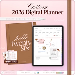 2026 Custom Digital Life Work iPad Planner for Goodnotes, Notability, Portrait Hyperlinked Minimalist Weekly Planning Templates, Stickers