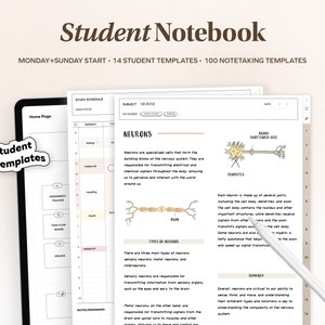 Quaderno digitale per studenti, carta per appunti minimalista Modelli di studio per prendere appunti con collegamento ipertestuale Blocco note Goodnotes Notability iPad College Academic